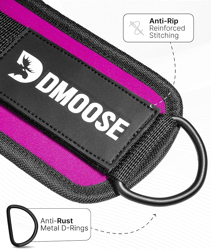 DMoose Fitness Ankle Straps for Cable Machines - One Size Fit with Premium Padding, Glute Kickback Ankle Strap for Women & Men, Cable Attachments for Gym, Booty Workouts, Leg Extension & Hip Abductors