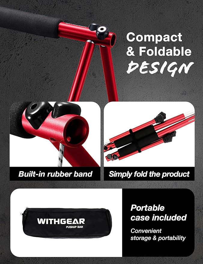 Folding Push Bar - Duralumin Metal Push Bars Heavy Duty Lightweight and Indoor and Outdoor Parallet Bar for Men and Women