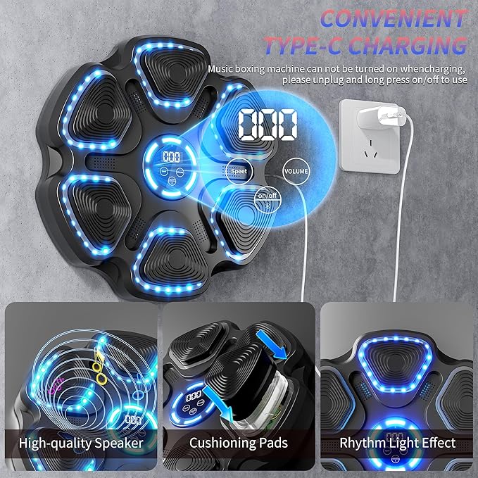 Music Boxing Machine with Bluetooth&LED Display, 9 Speeds &11 Models, Interactive Wall-Mounted Music Punching Machine for Adults&Kids,Boxing Machine Suitable for Indoor Workouts,Home,Gym