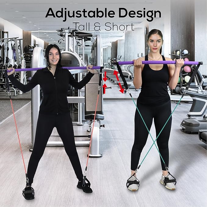 LEXIL Portable Pilates Bar Exercise Kit-Stackable 3 Pairs (15, 20, 20, 30LB) 30LB) -