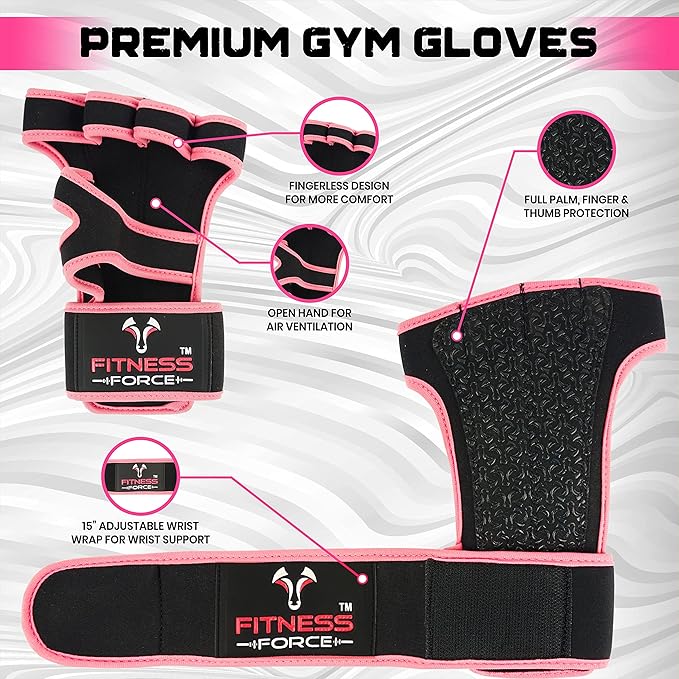 FITNESS FORCE Ventilated Gym Gloves for Men with Built-in Wrist Support for Workouts Weightlifting Gloves Workout Gloves for Women Exercise Fitness Gloves Perfect for Powerlifting, Cross Training