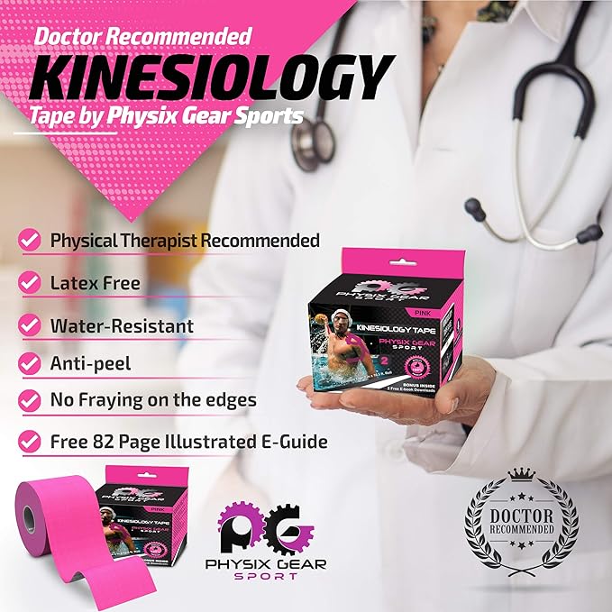 Physix Gear Cotton Kinesiology Tape Roll 16ft, Latex-Free Athletic Tape for Muscles/Joints, Waterproof Kinesiolgy, Stretchy Kinesiologytape, Gentle on Skin Kiniseaology Tape, Kinesology Tape