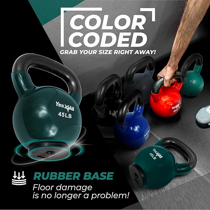 Yes4All Kettlebells Rubber Base (10-65 lbs)