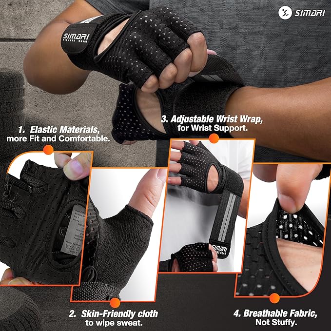 SIMARI Breathable Workout Gloves for Men Women