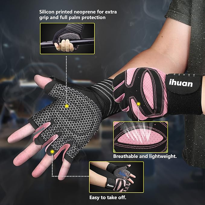 ihuan Ventilated Weight Lifting Gym Workout Gloves