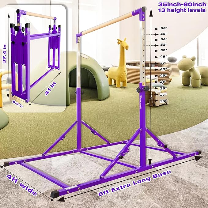 PreGymnastic Foldable Gymnastics Bar 6FT Gymnastic 3-18, Weight 500 LB,