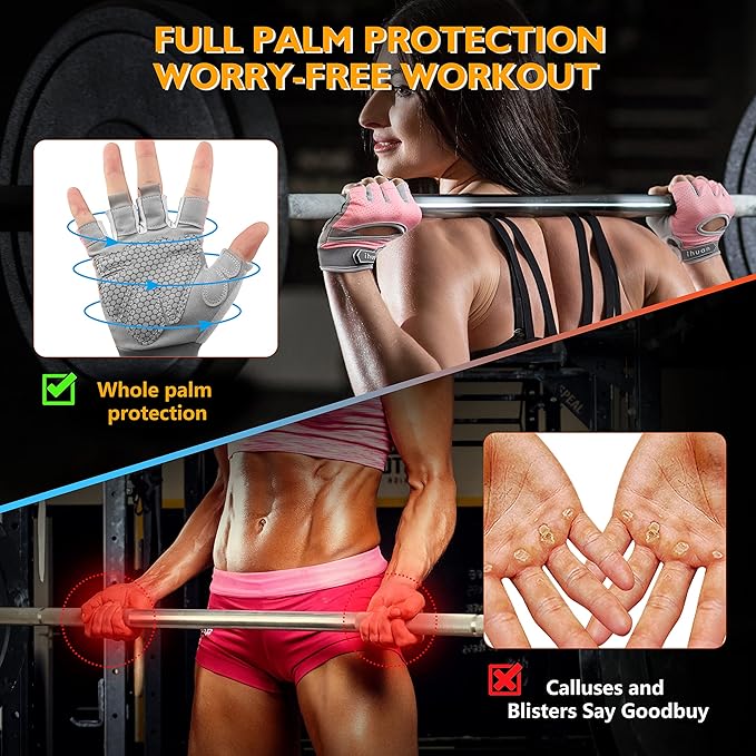 ihuan New Breathable Workout Gloves for Women & Men - No More Sweaty & Full Palm Protection Gym Exercise, Cycling, Fitness, Weightlifting, Pull-ups, Deadlifting, Rowing