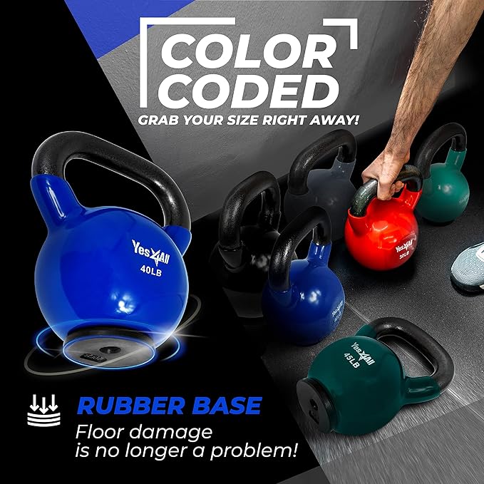 Yes4All Kettlebells Rubber Base (10-65 lbs)