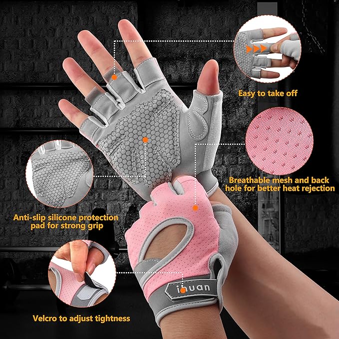 ihuan New Breathable Workout Gloves for Women & Men - No More Sweaty & Full Palm Protection Gym Exercise, Cycling, Fitness, Weightlifting, Pull-ups, Deadlifting, Rowing