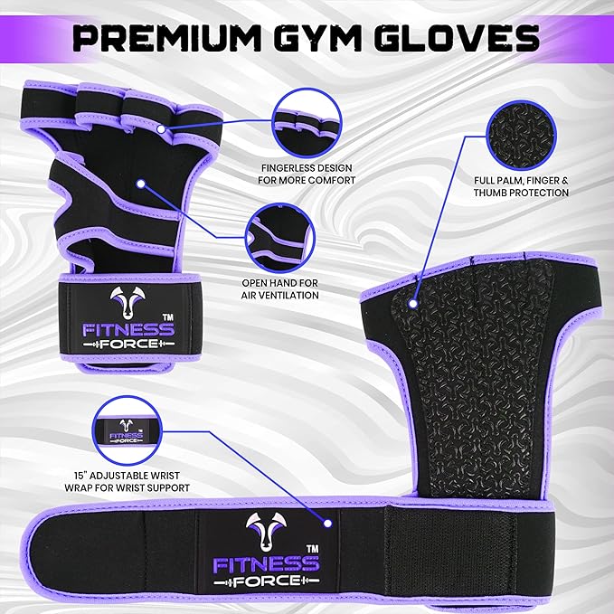 FITNESS FORCE Ventilated Gym Gloves for Men with Built-in Wrist Support for Workouts Weightlifting Gloves Workout Gloves for Women Exercise Fitness Gloves Perfect for Powerlifting, Cross Training