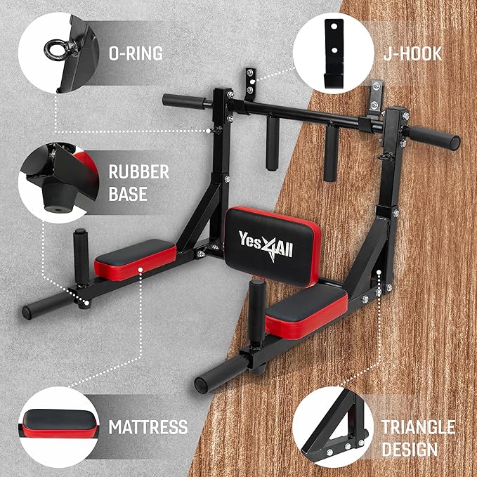 Yes4All Multifunctional Wall Mounted Pull Up Bar Chin 515 lbs