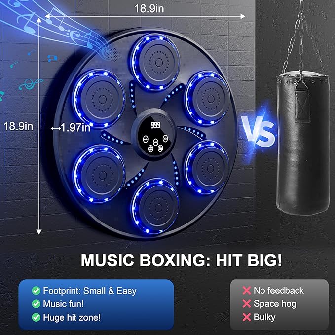 Music Boxing Machine, Wall Mounted Boxing Machine for Adults Kids, Bluetooth Smart Boxing Trainer with Boxing Gloves, Electronic Boxing Workout Equipment Target for Home Gym, 9 Modes & 9 Speeds