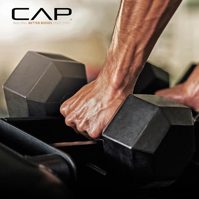 CAP Barbell 150 LB Coated Hex Dumbbell Weight Set with Vertical Rack | Multiple Options