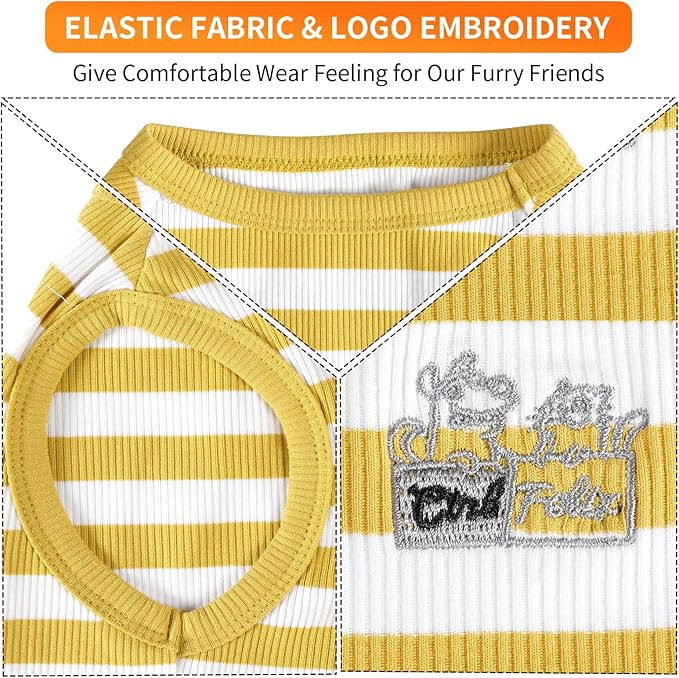 Dog Shirt Striped Dog Clothes Stretchy Vests Soft Cotton for Small Medium Large Dogs Boy Girl Puppy Clothes Lightweight Cat Outfit Kitten Tank Top Apparel T-Shirts Pack-2 Yellow & Rust 3XL
