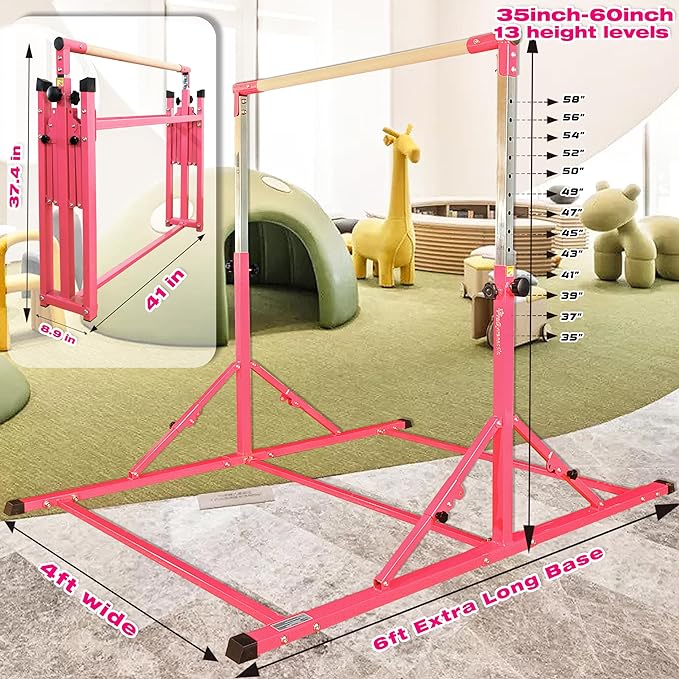 PreGymnastic Foldable Gymnastics Bar 6FT Gymnastic 3-18, Weight 500 LB,
