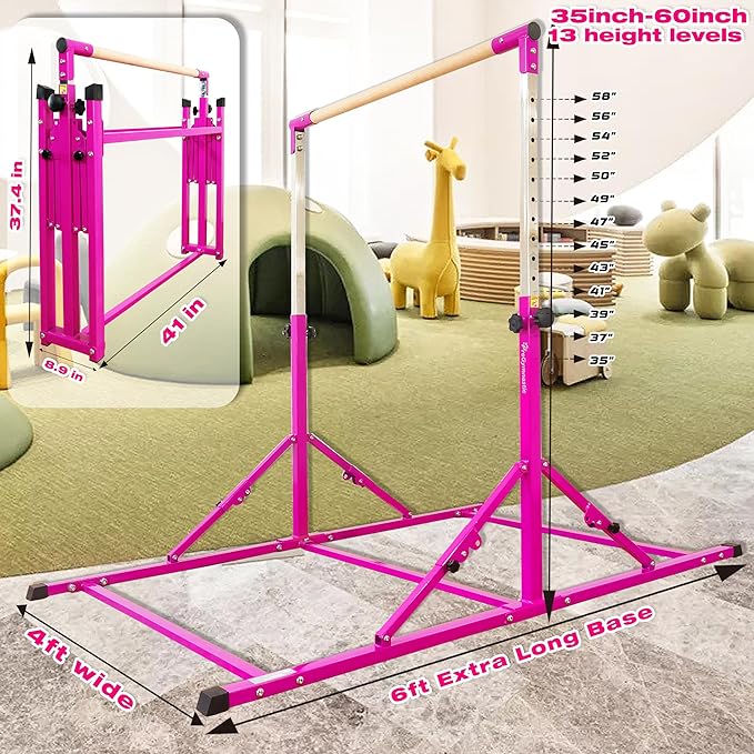 PreGymnastic Foldable Gymnastics Bar 6FT Gymnastic 3-18, Weight 500 LB,