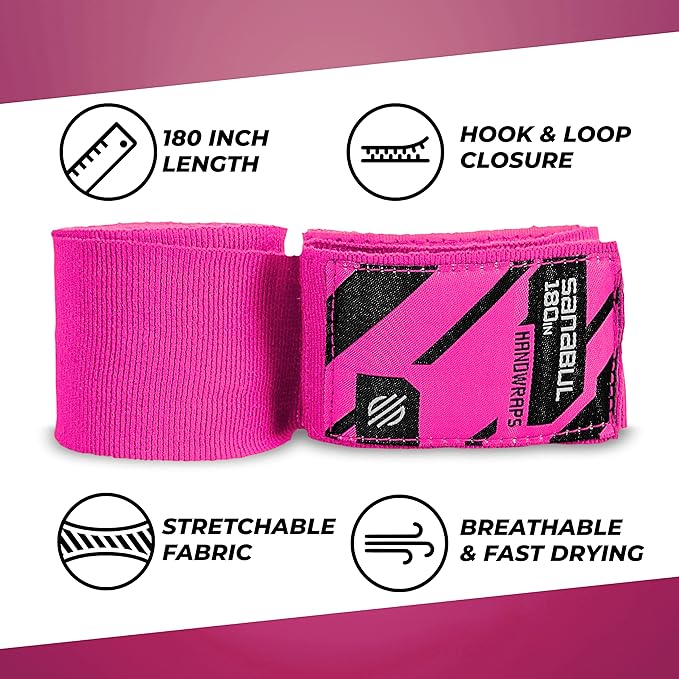 Sanabul Elastic 180 inch Boxing Hand Wraps for Boxing Gloves Muay Thai Kickboxing MMA Wraps for Men & Women