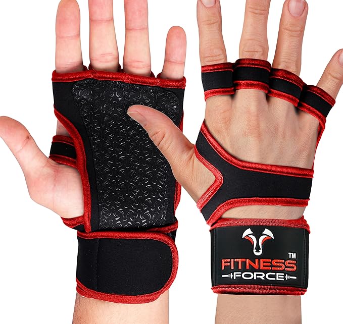 FITNESS FORCE Ventilated Gym Gloves for Men with Built-in Wrist Support for Workouts Weightlifting Gloves Workout Gloves for Women Exercise Fitness Gloves Perfect for Powerlifting, Cross Training