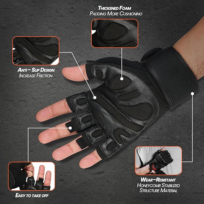 Weight Lifting Gloves with Wrist Wrap Support โ Full Protection, Anti-Slip Grip, Padded Gym Gloves for Men Women โ Ideal for Weightlifting, Cross Training, Pull-Ups, Fitness