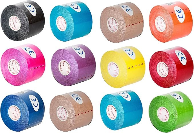 PreCut Kinesiology Tape – 20 Pre Cut 10" per Roll - 240 Total Strips - Elastic Athletic K Tape Precut Strips for Ankle, Knee, Shoulder, & Plantar Fasciitis Pain – 12 Pack Assorted