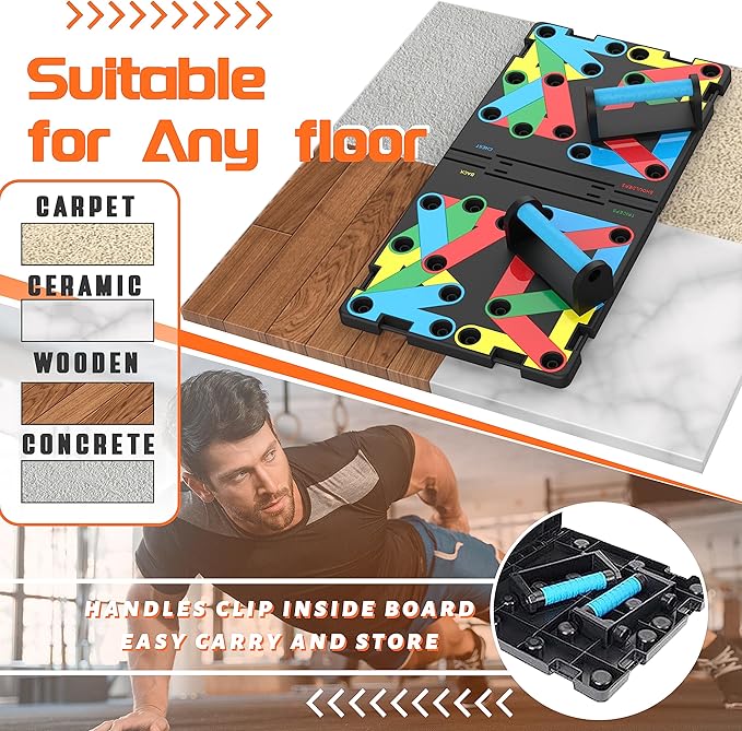 Solid Push Up Board 15 in 1 Home Workout Equipment Multi-Functional Pushup Stands System Fitness Floor Chest Muscle Exercise Professional Equipment Burn Fat Strength Training Arm Men & Women Weights
