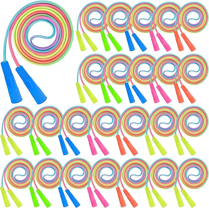 Kids Jump Rope, Colorful Gradient Nylon Skipping Ropes for Children, 7.55FT Adjustable Length, Plastic Handles, Lightweight Jumping Ropes for Schools, Events, and Family Fun