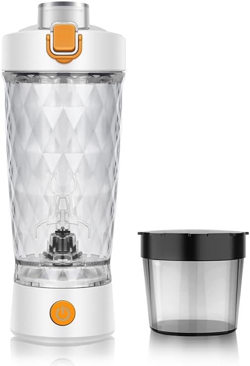Electric Protein Shaker Bottle, USB Rechargeable Mixing Cup, Water Drink Mixer Portable Bottles for Gym Sport (White)