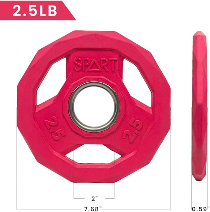 SPART Color Coded Weight Plate 2-Inch Rubber Coated 2.5LB/5LB/10LB/25LB/35LB/45LB, Pair