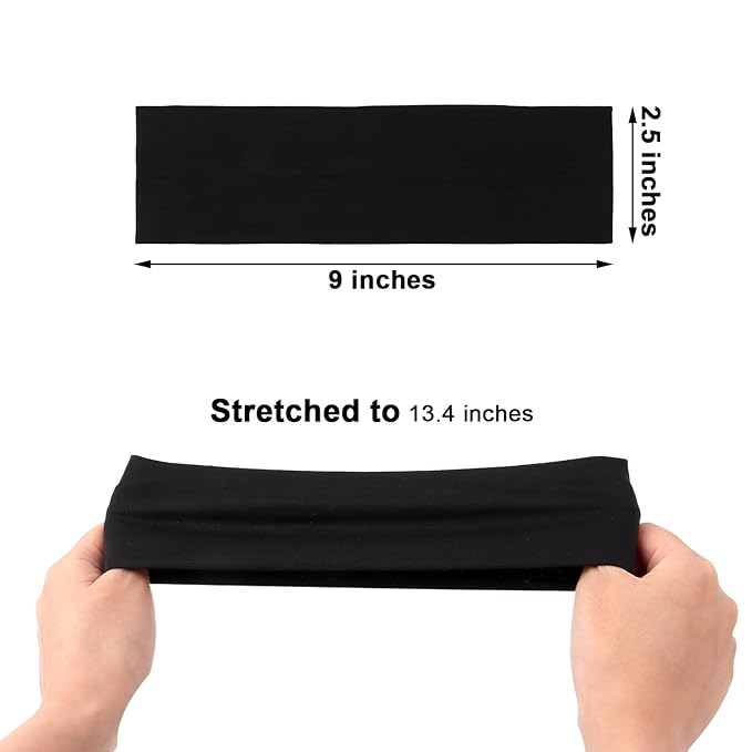 DERAYEE Headbands for Women, 6 Pcs Black Elastic Headbands Soft Fabric Non Slip Hair Bands for Women Yoga Sports Workout (9 x 2.5 Inch)