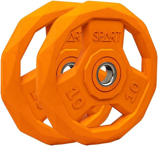 SPART Color Coded Weight Plate 1-Inch Rubber Coated Standard Grip Plate for Barbell,Solid Cast Iron Weight Plates for Strength Training,Weightlifting,Crossfit, Fit All 25/28mm Barbells