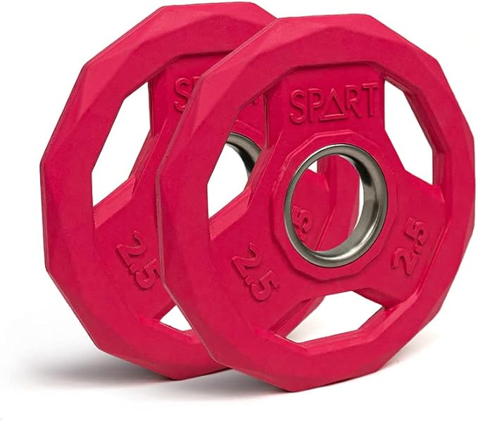 SPART Color Coded Weight Plate 2-Inch Rubber Coated 2.5LB/5LB/10LB/25LB/35LB/45LB, Pair