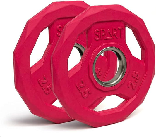SPART Color Coded Weight Plate 2-Inch Rubber Coated 2.5LB/5LB/10LB/25LB/35LB/45LB, Pair