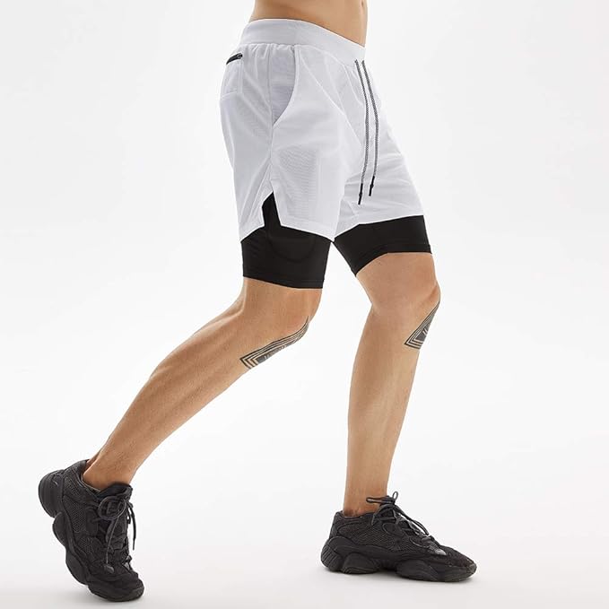 OEBLD Mens Athletic Shorts 2-in-1 Gym Workout Running 7'' Shorts with Towel Loop
