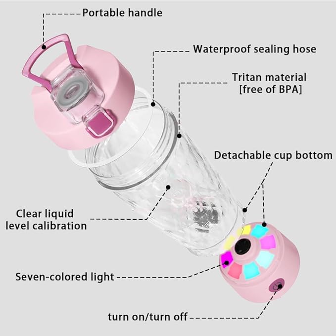 Electric Protein Shaker Bottle, USB Rechargeable Mixing Cup, Water Drink Mixer Portable Bottles for Gym Sport (Pink)