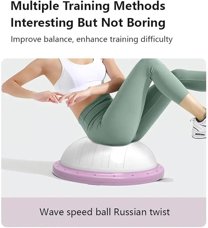 Half Balance Ball Trainer - Balance Ball Trainer with Resistance Bands and Foot Pump,Stability Ball for Exercise, Full-Body Workouts, Home Gym pink