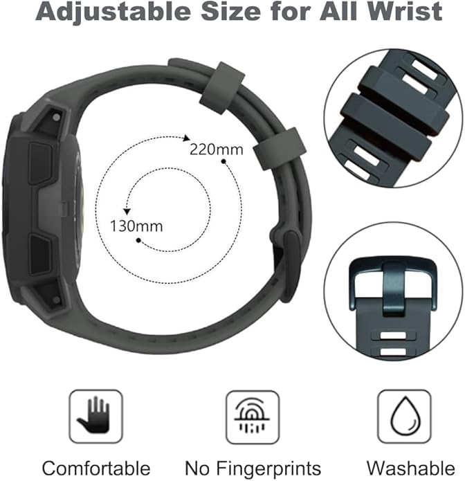 Threeeggs Sport Bands Compatible with Garmin Instinct Watch, 22mm Soft Silicone Waterproof Replacement Strap for Garmin Instinct 2 / Solar/Esports/Tactical Smartwatch