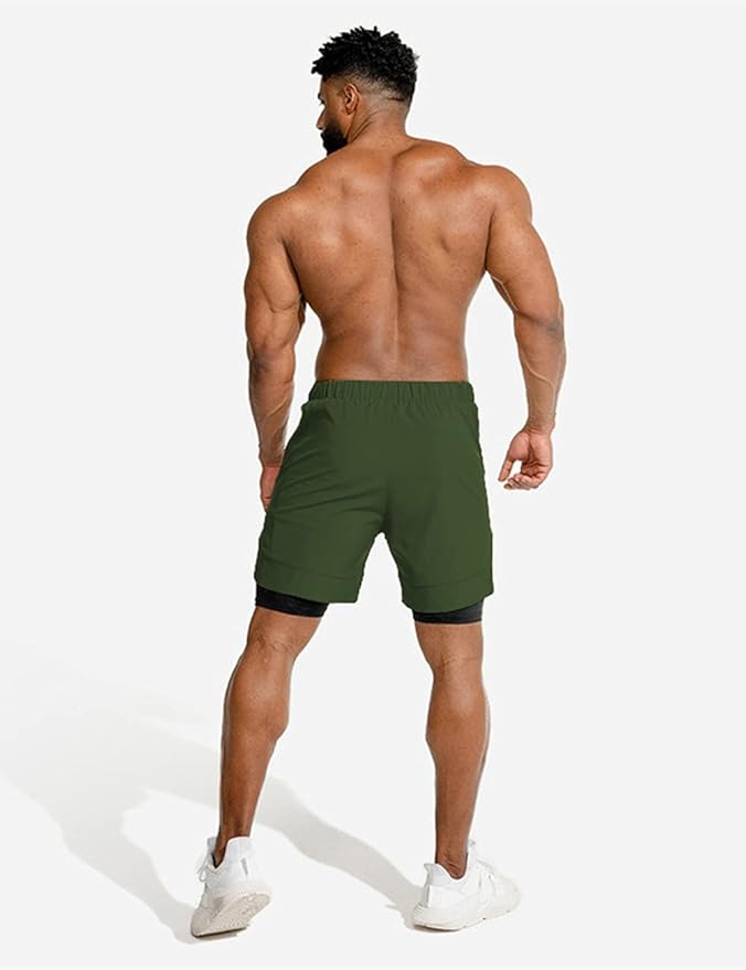 COOFANDY Men's 2 Pack Running Shorts 2 in 1 Workout Shorts Quick Dry Gym Training Athletic Jogger with Phone Pockets