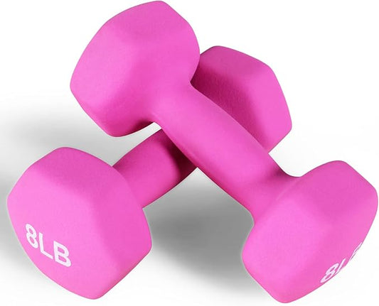 Neoprene Dumbbell Hand Weights, Anti-Slip, Anti-roll, Hex Shape Colorful, Pair or Set with Stand