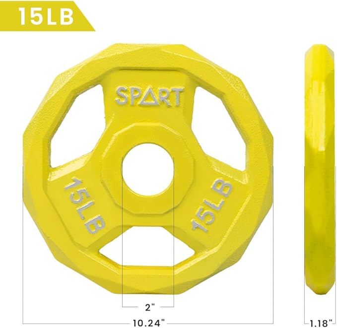 SPART Color Coded Weight Plate 2-Inch Cast Iron 2.5/5/10/15/25/35/45LB, Single/Pair/Set