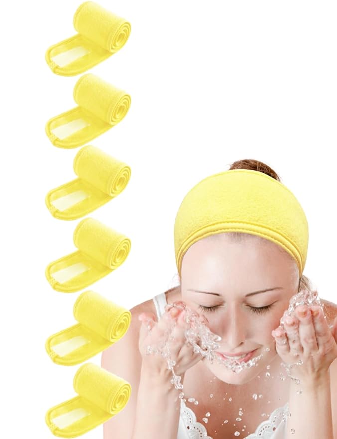 EUICAE Spa Head Wrap - Non-slip, Stretchable, Washable Makeup Headband for Face Wash & Facial Treatment - Sport Fits All - White (Yellow Lemon)