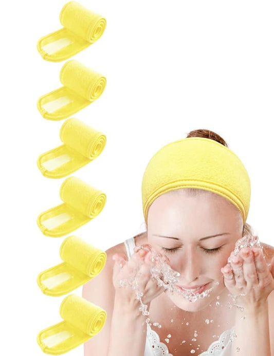 EUICAE Spa Head Wrap - Non-slip, Stretchable, Washable Makeup Headband for Face Wash & Facial Treatment - Sport Fits All - White (Yellow Lemon)