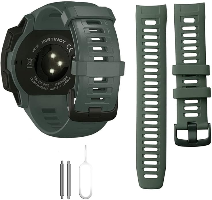 Threeeggs Sport Bands Compatible with Garmin Instinct Watch, 22mm Soft Silicone Waterproof Replacement Strap for Garmin Instinct 2 / Solar/Esports/Tactical Smartwatch
