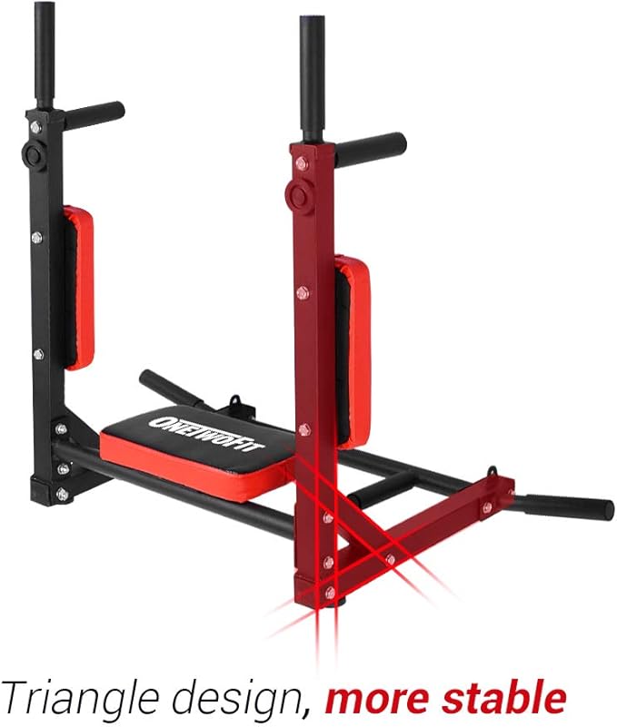 OneTwoFit Multifunctional Wall Mounted Pull Up Bar Chin Up bar Dip Station for Indoor Home Gym Workout, Power Tower Set Training Equipment Fitness Dip Stand Supports to 440 Lbs OT126