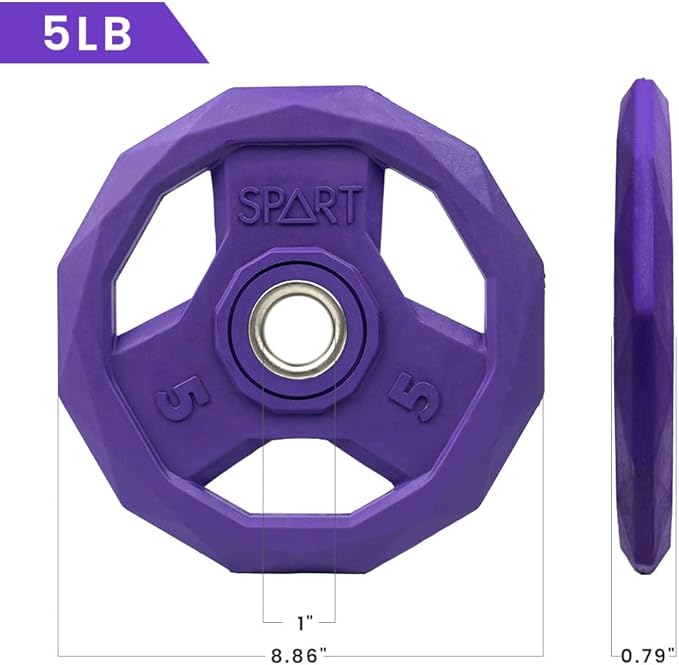 SPART Color Coded Weight Plate 1-Inch Rubber Coated Standard Grip Plate for Barbell,Solid Cast Iron Weight Plates for Strength Training,Weightlifting,Crossfit, Fit All 25/28mm Barbells