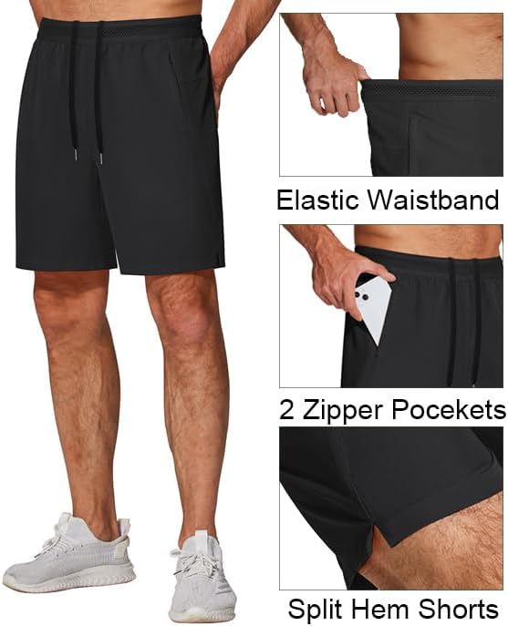 COOFANDY Mens Athletic Running Shorts 7'' Gym Workout Shorts Lightweight Drawstring Training Shorts with Zipper Pockets