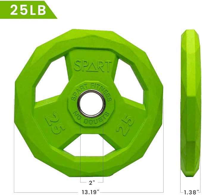 SPART Color Coded Weight Plate 2-Inch Rubber Coated 2.5LB/5LB/10LB/25LB/35LB/45LB, Pair