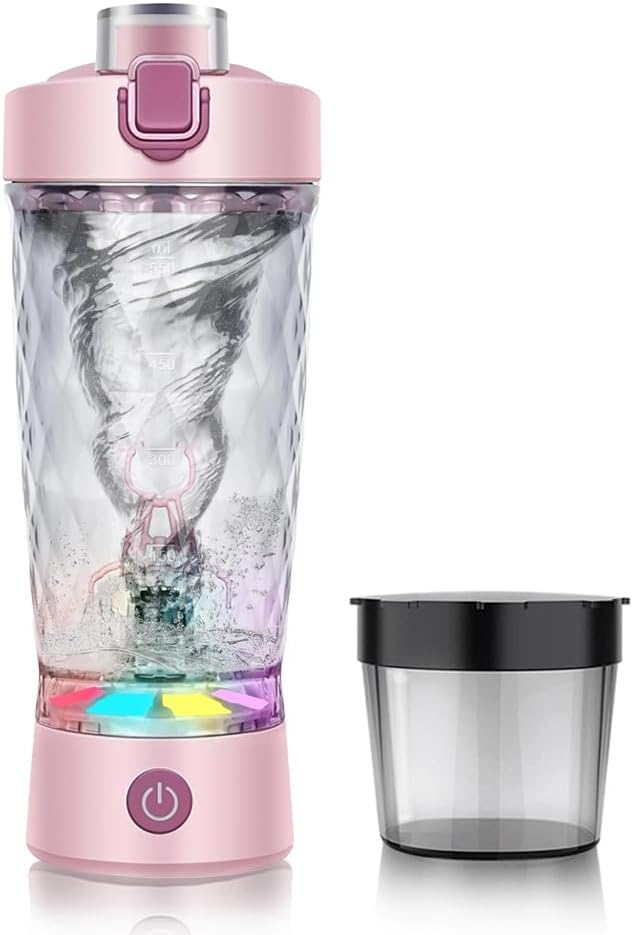 Electric Protein Shaker Bottle, USB Rechargeable Mixing Cup, Water Drink Mixer Portable Bottles for Gym Sport (Pink)