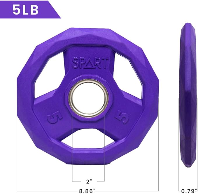 SPART Color Coded Weight Plate 2-Inch Rubber Coated 2.5LB/5LB/10LB/25LB/35LB/45LB, Pair