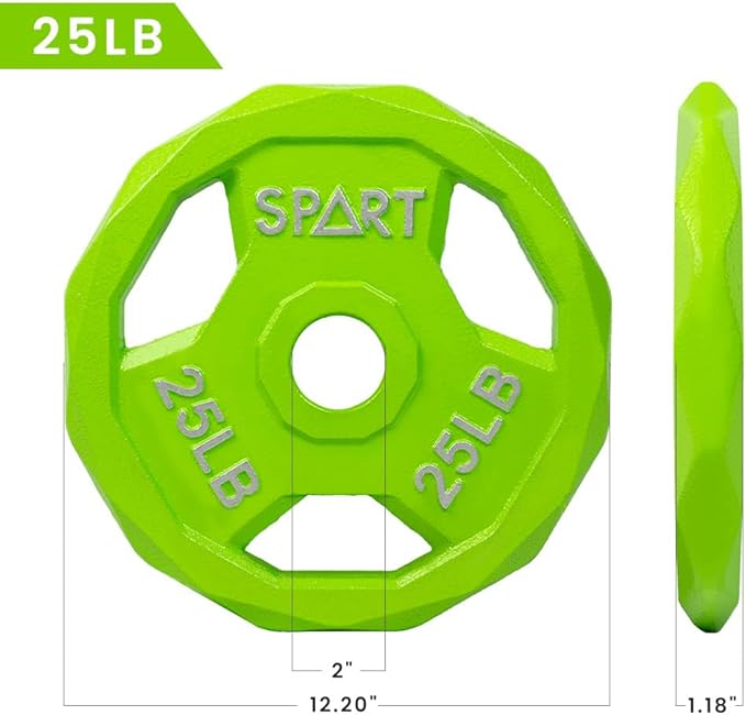 SPART Color Coded Weight Plate 2-Inch Cast Iron 2.5/5/10/15/25/35/45LB, Single/Pair/Set