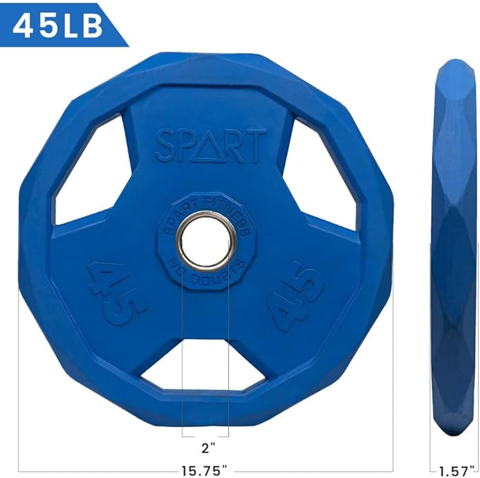 SPART Color Coded Weight Plate 2-Inch Rubber Coated 2.5LB/5LB/10LB/25LB/35LB/45LB, Pair